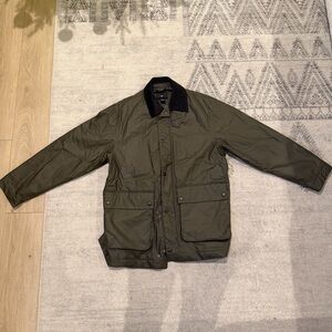 Men's Olive Green Jacket workwear waxed jacket Corduroy collar